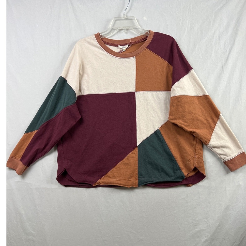 Easel Colorblock Sweatshirt Women L Multicolor Patchwork Oversized Cotton Top